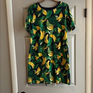 Old Navy Green and Yellow Leaf Mini Dress